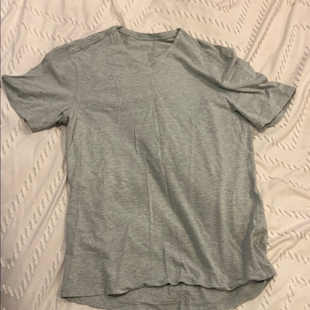 Light Gray/ Green V-Neck T-Shirt